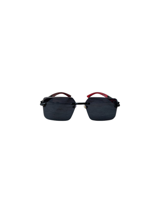 Cartier-22509– Rimless – Black & Red –Wooden frame – Sunglasses