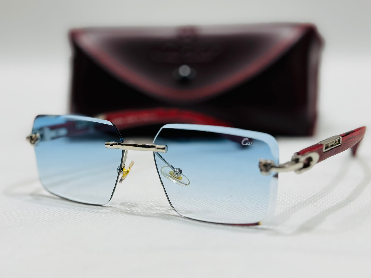 Cartier– Rimless – Blue & Gold – Red Temple – Sunglasses