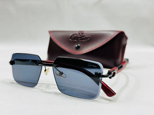 Cartier-22509– Rimless – Black & Red –Wooden frame – Sunglasses