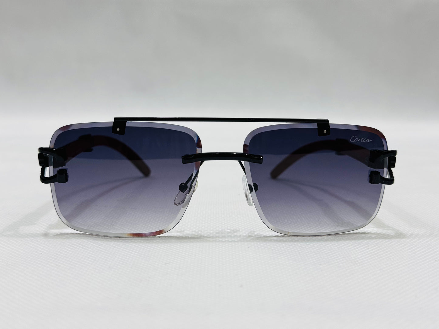 Cartier-22462– Rimless – Black & Red –Wooden Frame– Sunglasses