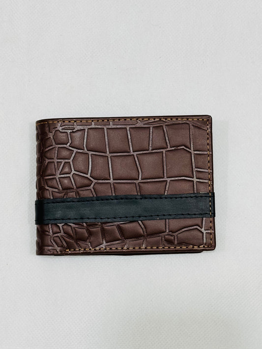 Croc-Embossed Leather Wallet with Black Accent Strap